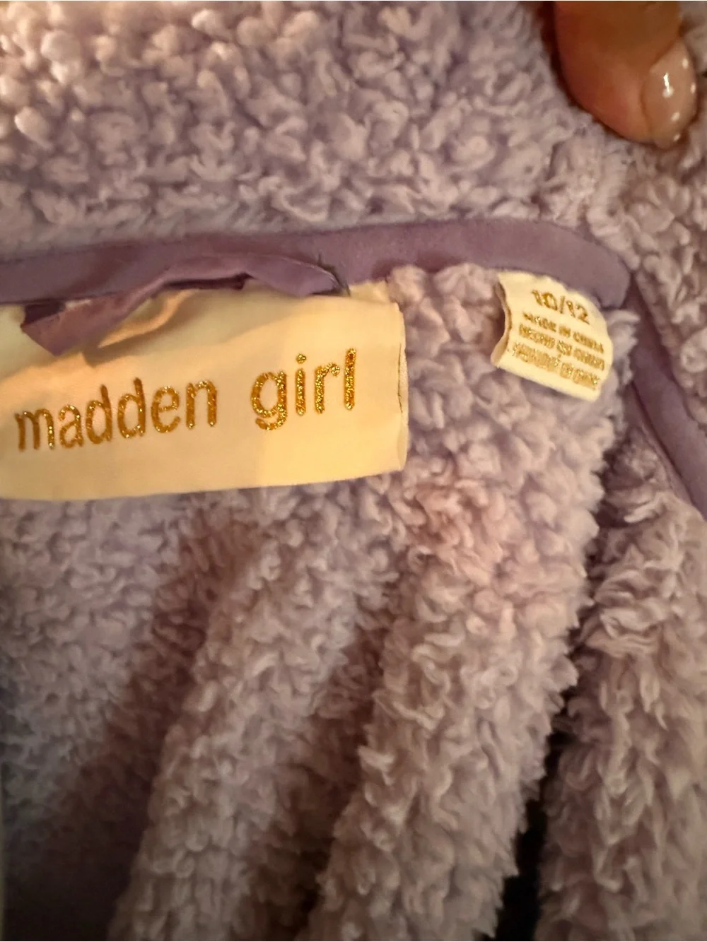 Madden Girl Lavender Plush Sherpa Hooded Zip Jacket